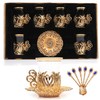Alisveristime (SET OF 6 Handmade Turkish Tea Water Zamzam Serving Set Glasses Saucer and Spoon (Ottoman) (Gold)