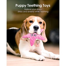 Artinova Dog Squeaky Crinkle Stuffless Chew Toy Easy Puzzle Cute Pink Starfish
