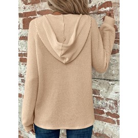 Dokotoo Sweatshirts for Women Oversized Waffle Knit Hoodies Drawstring Button V Neck Long Sleeve Casual Loose Lightweight Soft Comfy Warm Pullover Sweatshirt Hooded Tops Plus Size Apricot X-Large