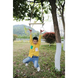 PLAYBERG Kids Trapeze Swing Bar with Rings with Hanging Ropes