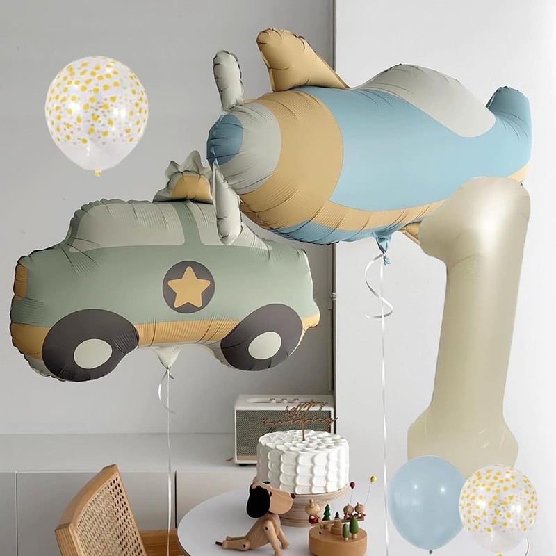 JAHEMU Balloons Bear Birthday 1 Year Foil Car Airplane Rainbow