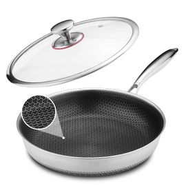 Lazycorner Non Stick Frying Pans Skillet with Lid, 12 Inch Stainless Steel Kitchen Cookware Pots, Non toxic Healthy Induction Compatible PFAS PTFE PFOA PFOS Free