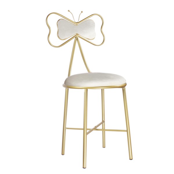 Puclekne Vanity Stool Chair for Makeup,Modern Velvet Butterfly Accent Chair,White Cute Girls Bow Knot Backrest Chair with Golden Leg for Living Room,Bedroom,Vanity,Office,Reading Nook