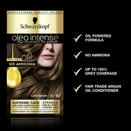 Schwarzkopf Oleo Intense Permanent Brown Hair Dye, Oil Enriched, Ammonia Free, Up to 100 Percent Grey Coverage, Light Brown 5-10