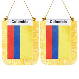 CANTENDO 2 Pack Colombia Window Hanging Flag,Mini Colombian Car Flag with Pole Tassel Suction Cup Rearview Mirror Decoration(3x5 Inch)