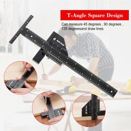 Sukudon Marking Ruler, Stainless Steel T Type Hole Ruler Mitre Angle Ruler Woodworking Scribing Ruler Aluminium Alloy T Type Scriber Measure Carpentry Marking Gauge DIY Tools