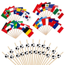 100PCS Toothpick Flags,50 Soccer Cocktail Picks & 50 Different Countries Toothpick Flags Sets for Football Party Supplies International Party, Cupcake Toppers, Party Decorations