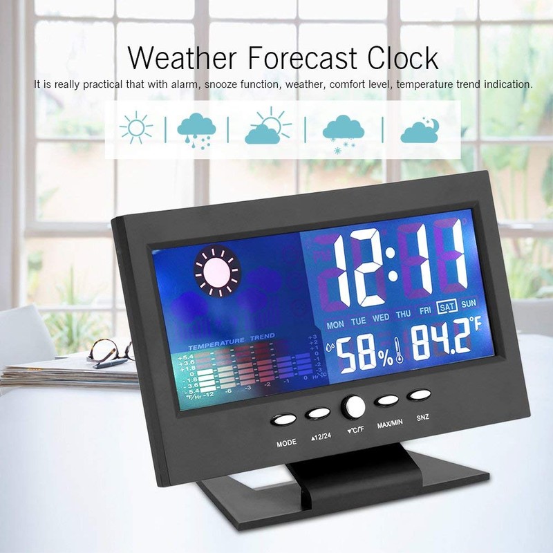 TMISHION Digital Weather Forecast Clock with Large LCD Humidity, Temperature,