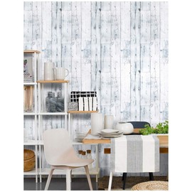 HAOKHOME Peel and Stick Wood Wallpaper Shiplap Light Grey/White/Blue Distressed Wood Plank Removable Shelf Liner Contact Paper 17.7in x 9.8ft