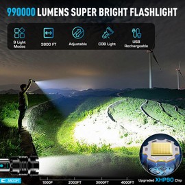 ANKRA 9000 High Lumens Flashlights Rechargeable with COB Work Light Super Bright LED Flashlight Zoomable&14 Modes &Waterproof Tactical Flashlight for Emergencies, Camping, Hiking,Outdoor,Indoor