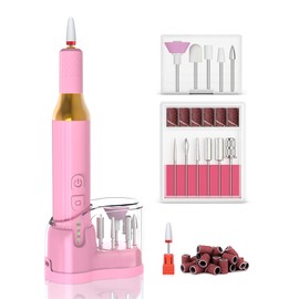 DEEHENK Electric Cordless Nail Drill Portable Nail Drill Machine for Gel Acrylic Nails, Rechargeable Nail File for Home Salon Electric Nail File Pink