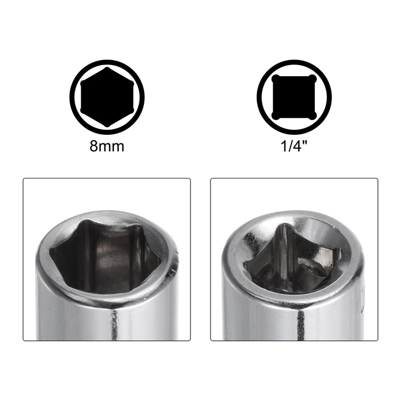 sourcing map 6-Point Shallow Socket, 1/4" Drive 2pcs 8mm Deep