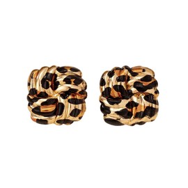 Leopard Earrings for Women Gold Plated Retro Geometric Rectangle Vintage Square Animal Print Statement Studs Earring Hypoallergenic Unique Design Fashion Trendy Jewelry (B)
