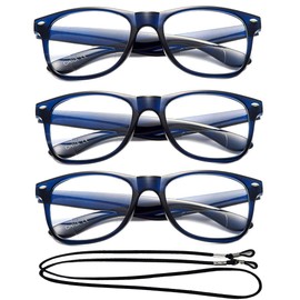 3 Packs Blue Bifocal Reading Glasses Big Frame Reading Glasses Bifocal Reading Glasses Simple Classis Stylish-with 1 Lanyard