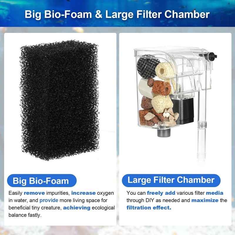 DaToo Aquarium Filter Hang On Waterfall Small Fish Tank Filter