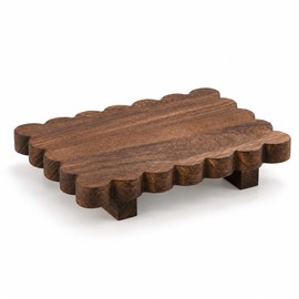 Wooden Plant Stand for Decorative Display – Scalloped Edge Pedestal Tray for Kitchen, Home Decor & Storage