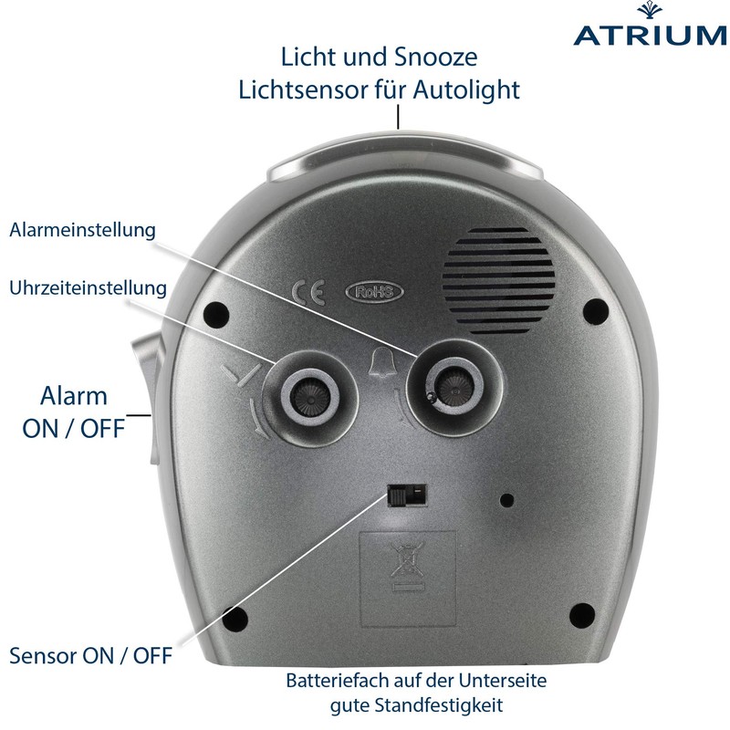 ATRIUM Wecker Analog Quarz ohne Ticken mit automatischem Nachtlicht und