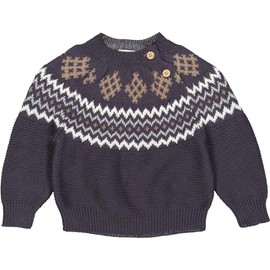 Müsli by Green Cotton Baby Boys' Knit Jacquard Pullover Sweater, Mystery Blue