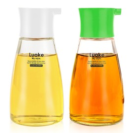 LNQ LUNIQI 2Pcs Oil Vinegar Dispenser Set Glass Oil and Vinegar Dispenser Clear Oil Dispensing Bottles Seasoning Bottle for Kitchen Cooking Barbecue Supply (White&Green)