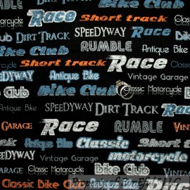 Robert Kaufman Fabrics BonEful FABRIC FQ Cotton Quilt Black B&W Gray Race Car Dirt Bike Motorcycle Word