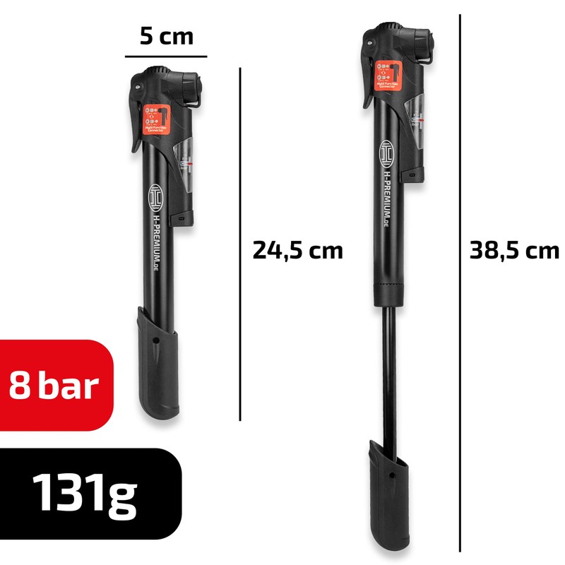 HEYNER® Hand Pump with Pressure Gauge, Compact Bicycle Pump with
