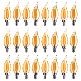 FLSNT CA11 E12 LED Chandelier Light Bulbs 40W Equivalent, 330 LM,Dimmable LED Candelabra Bulbs, 2200K Warm White, 330LM, Amber Glass, 24 Pack UL,CA65 Listed.