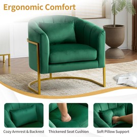 OmySalon Manicure Chair for Clients/Technician, Nail Tech Chair with Cushion, Spa Salon Chair for Manicurist, Vanity Makeup Beauty Chairs, Barrel Accent Chair for Living Room-Dark Green, Velvet