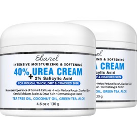 Ebanel Urea Cream 40% plus Salicylic Acid 2%, Foot Cream for Dry Cracked Heels Feet Knees Elbows Hands, Foot Dead Skin Cuticle Callus Remover Toenail Softener, Keratolytic Skin Barrier Repair, 2-Pack