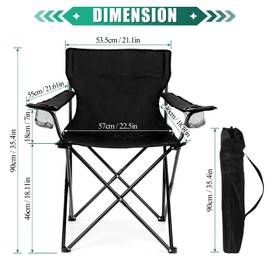HaSteeL Camping Chair, Oversized Folding Lawn Chair for Adults, Foldable Camp Chair with Cup Holders Portable for Outdoor Fishing, Hiking, Travel, Picnic, Beach, Carrying Bag & Supports 275lbs (Black)