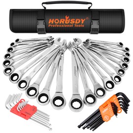 HORUSDY Ratcheting Wrench Set | 48-Piece | Cr-V Steel | 72 Teeth Ratchet Wrench 6-18mm & SAE 1/4-3/4" | with Roll Up Pouch and Allen Wrench