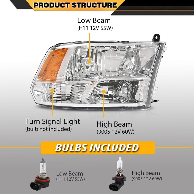 CNNELL Front Headlights Assembly Left & Right Pair w/Bulbs Compatible