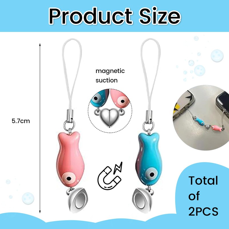LunarCharm 2 Pieces Matching Cell Phone Charms, Cute Ceramic Fish