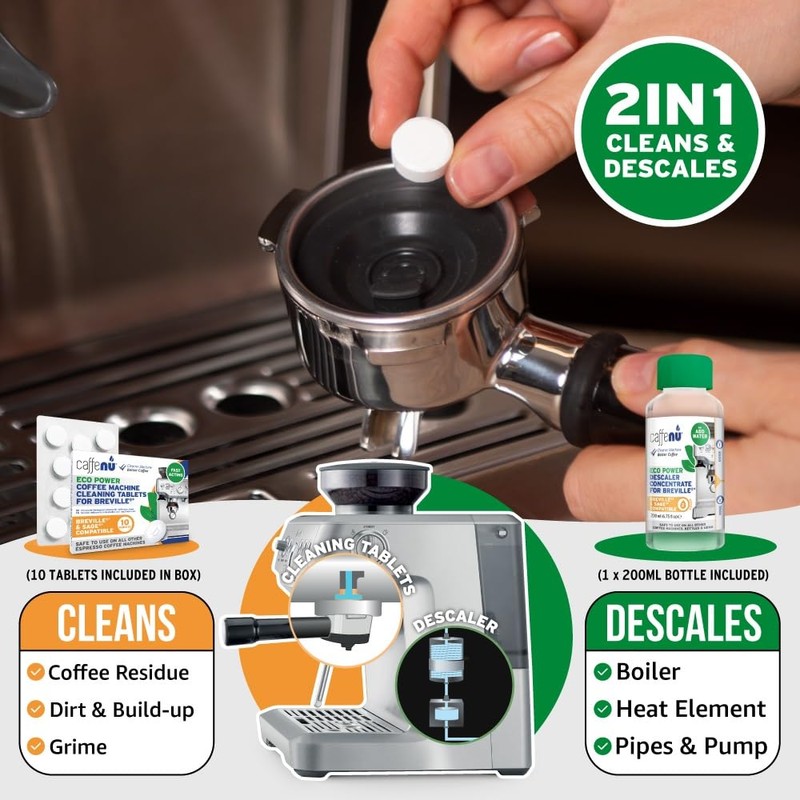 Caffenu Compatible Descaling Solution and Cleaning Tablets for Sage and