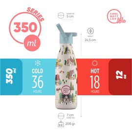 Cool Bottles - Thermosflasche für Kinder - Wasserflasche aus Edelstahl - 350 ml - Tudor Village - Kalte Getränke 36 Stunden und Heiße Getränke 18 Stunden - BPA Frei