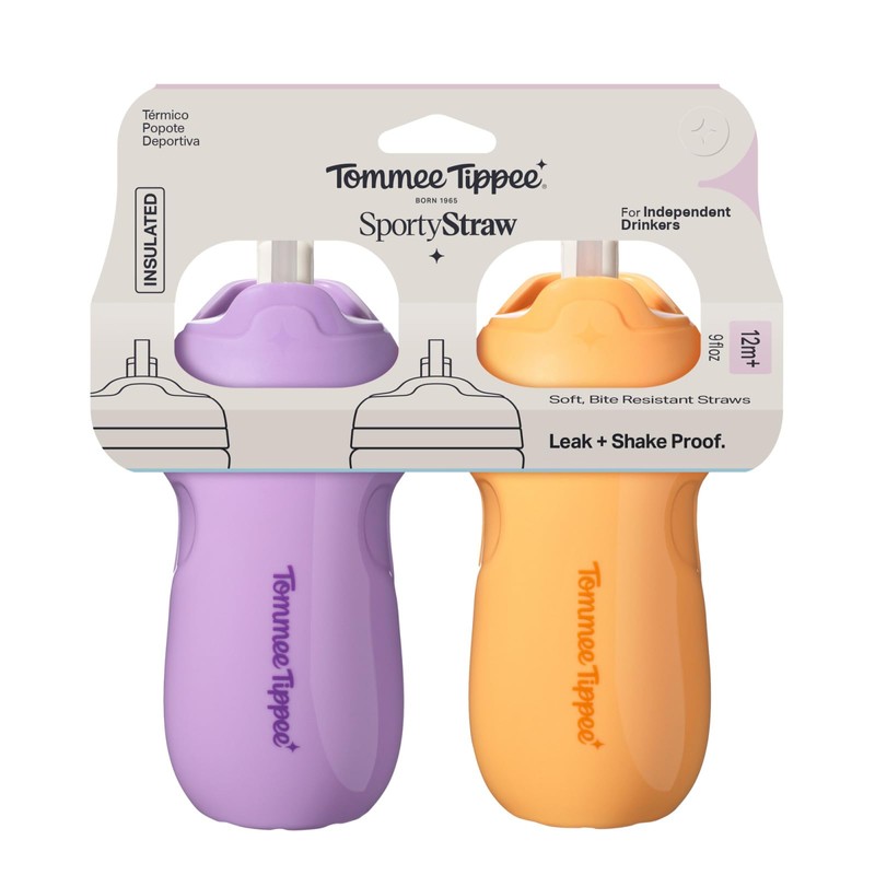 Tommee Tippee Insulated Sporty Spill-Proof Straw Cup, 12 Months+, 9oz,