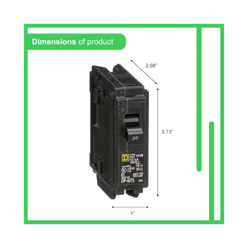Square D HOM120 – 20 Amp 20A Single Pole Plug-in