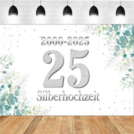 Silver Wedding Banner 110 x 180 cm 25th Anniversary Wedding Banner 25th Anniversary Wedding Decoration Silver Wedding Gold Wedding Background Hanging Decoration for Garden Indoor Outdoor