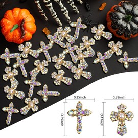 Kreuz Nail Art Charms, 40 Stück 3D Glänzenr Nagel Strass Nagelkunst Dekoration, Metall Nagel Schmuck Nagel Schönheit Design Kristalle für Nail Art Handwerk DIY Nagel Zubehö
