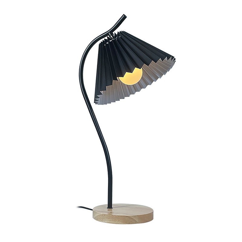Table Lamp with Cloth Pleated Lampshade Metal Modern Nightstand Bedside
