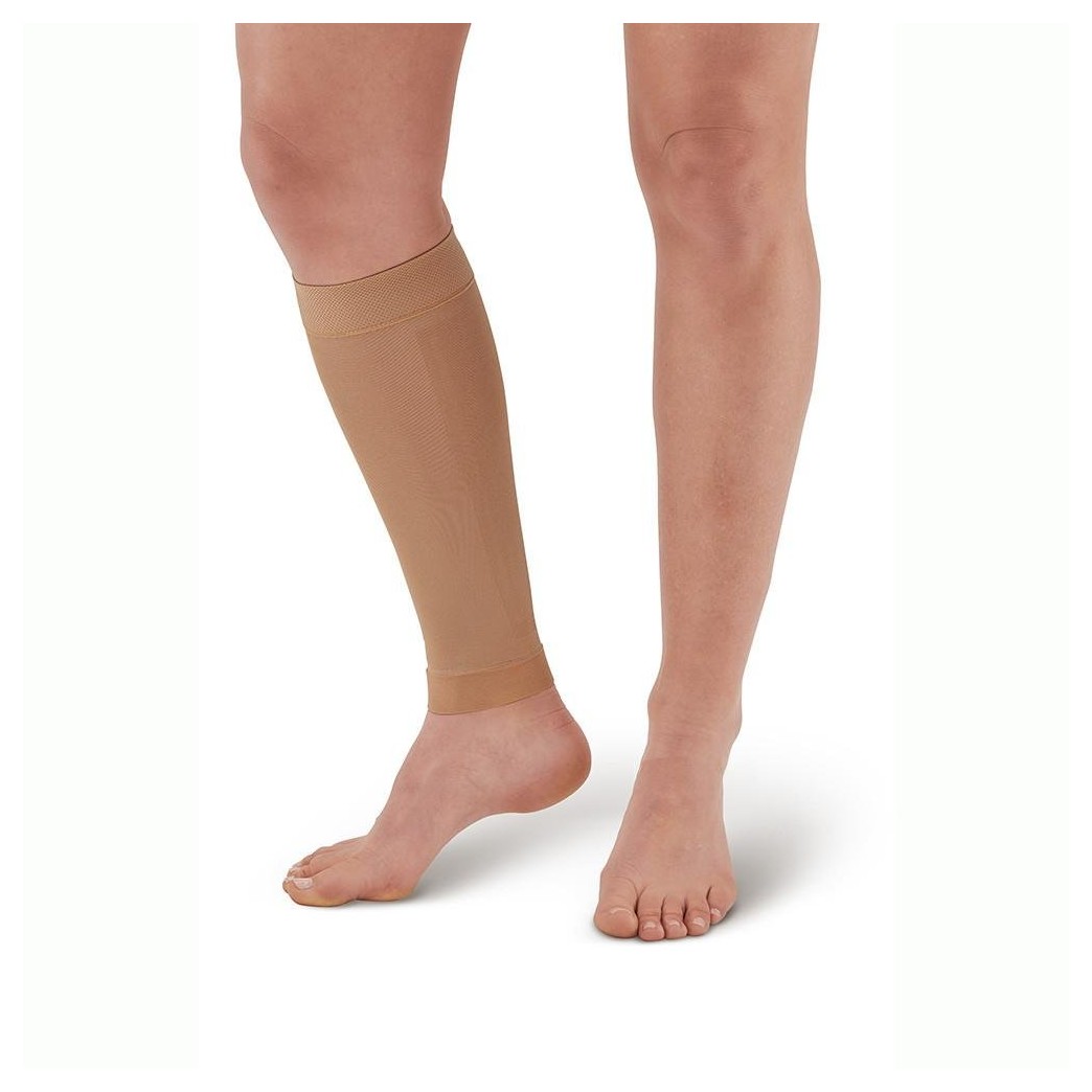 Ames Walker AW Style 510 Microfiber Compression Calf Sleeve Sand Large Relieves Tired Legs Relief for strained Calf Muscles Non Binding top and Bottom welt Therapeutic Relief Improves Circulation