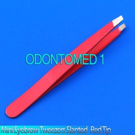 ODM New 3.5" Eyebrow Tweezers Slanted Precision Tip - Red - Solid Classic Design