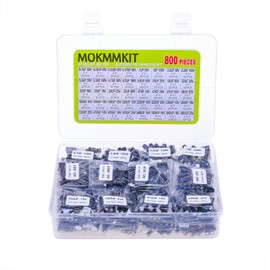 MOKMMKIT 40 Values 800 Pieces, 0.1uF-1000uF, 10V 16V 25V 50V 100V, Electrolytic Capacitor Assortment Kit, DIY in-line Aluminum Capacitors Set, Direct Insertion Series