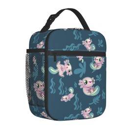 Aoojanu Cute Axolotl Print Reusable Lunch Box Food Bag Insulated Lunch Bag for Teenage Boys Girls School Beach