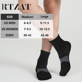RTZAT Men's Women's 90% Merino Wool Ankle Athletic Business Casual Running Moisture Wicking Arch Support Everyday Thin Wool Socks, Black, Medium