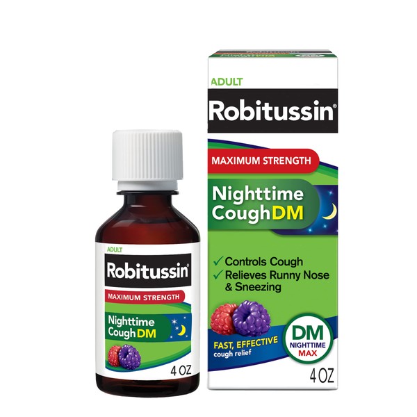 Robitussin Maximum Strength Honey Nighttime Cough DM, Cough Medicine for Adults Made with Real Honey for Flavor- 8 Fl Oz Bottle