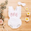 Shalofer Traje de primer cumpleaños para niña con diadema, White,