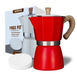 AGOGO Milano Moka pot, Stovetop Espresso maker, Greca Coffee Maker, Stovetop coffee maker and espresso maker percolator With Paper Filter 6 Cup Red