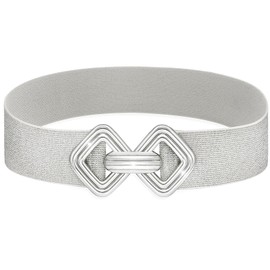 MESU Women Wide Stretchy Belts Waist Elastic Waistband for Dresses Silver Band Silver Buckle 85CM