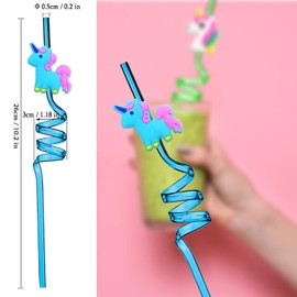 ULIFEMALL Unicorn Birthday Decorations Straw, Reusable Drinking Straws Colorful Curved Plastic Straws Party Supplies Favors for Adult, Family or Party Use-Pack of 6