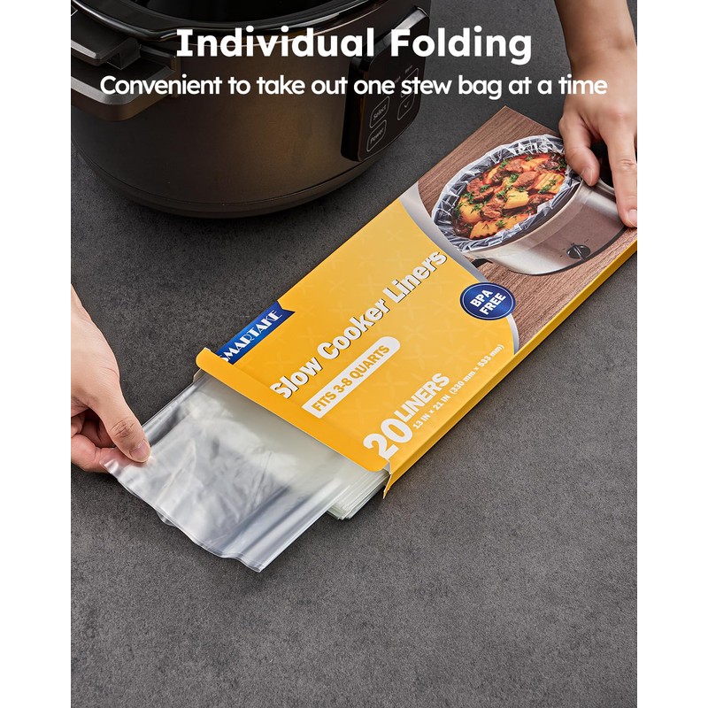 SMARTAKE Slow Cooker Liners 20PCS 13"x 21" Large Disposable Cooking